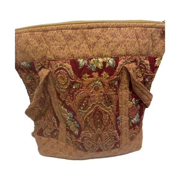 Tapestry Hobo Shoulder Bag Paisley Floral Quilted Zippered Tote Red Brown - Picture 2 of 6